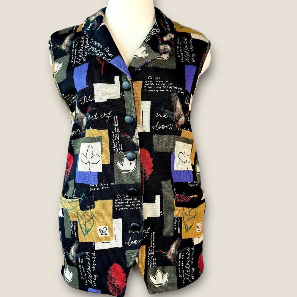 Supply & Demand Vintage Patchwork Button Up Knit Cardigan Vest Women Size L USA